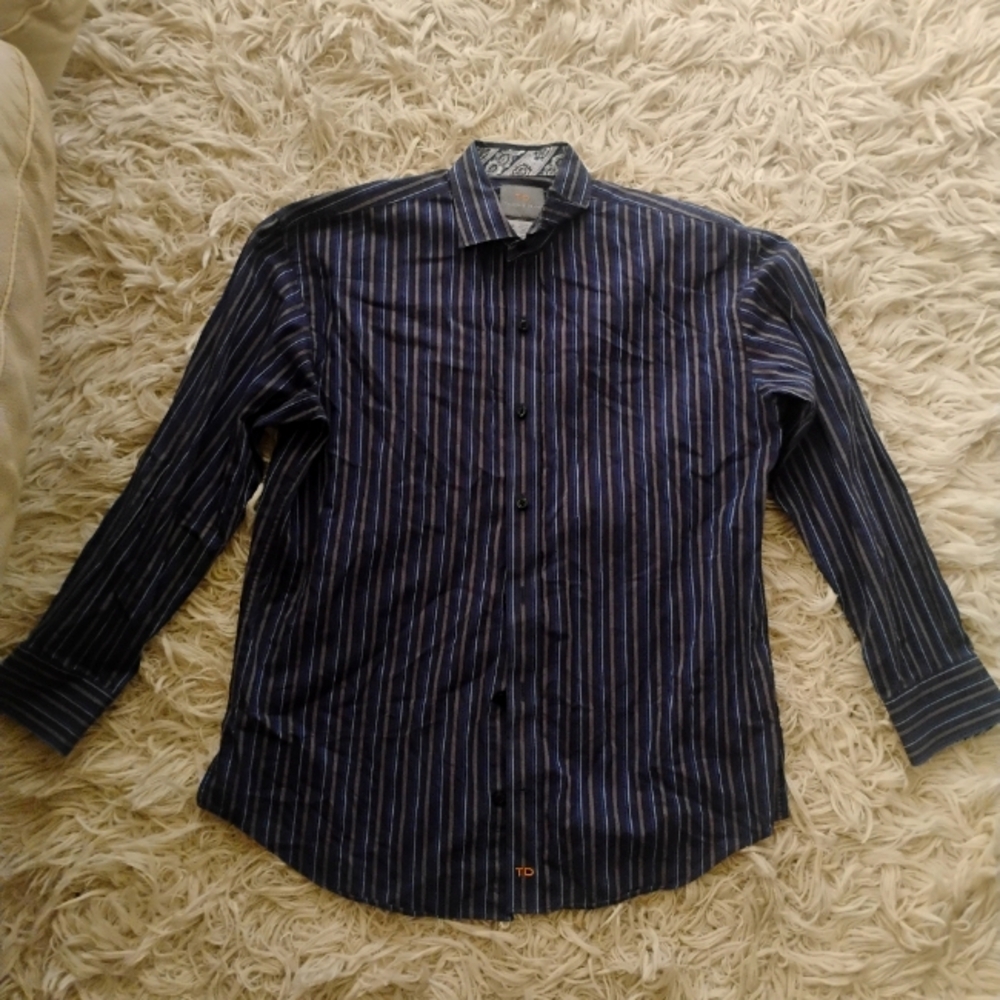 Thomas Dean Striped Youth (18-20) Long Sleeve Button Front Casual Shirt Blue